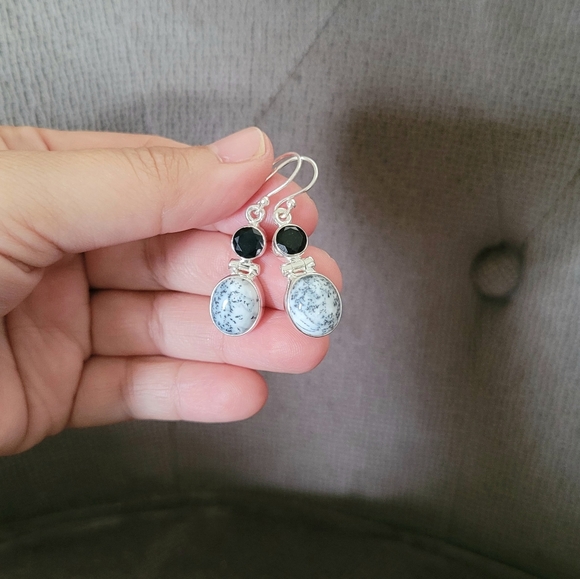 Shivam Oval Shaped Dendritic Agate Earrings - Picture 3 of 14